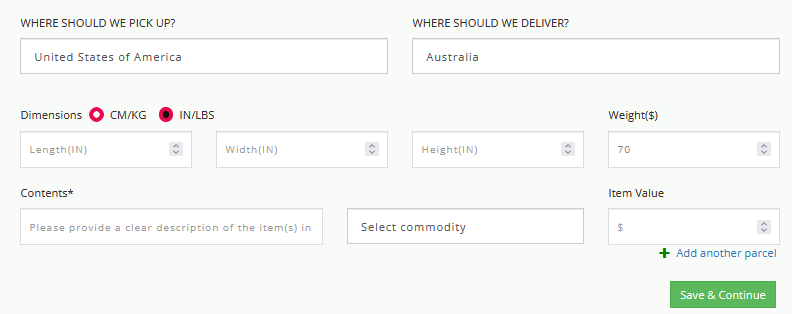 Parcel Shipping Details